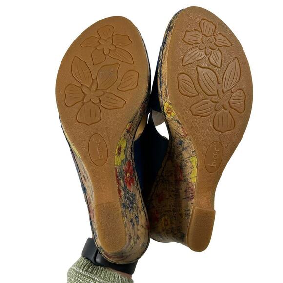 b.o.c. Teal Blue Leather Wedge Slide Sandals Floral Cork Heel Size 9 - Picture 8 of 12